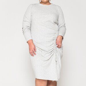 Plus Size Gray Coquette Long Sleeve Side Slit Bodycon Midi Dress